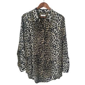 Equipment Silk Leopard Print Button Down Long Sleeve Top Size Medium